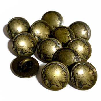 M-185B-D -  Indian Head Nickel Metal Shirt Button, 7/16" - Sold by the Dozen